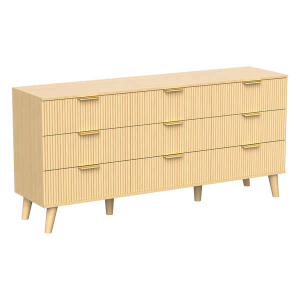 English Elm 9 Drawer Fluted Wood Dresser with Bohemian Texture for Bedroom Nursery or Entryway T3773P415598