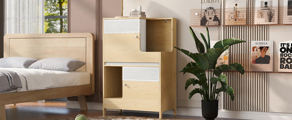 English Elm Modern 2 IN 1 Cat Furniture Litter Box Enclosure with Flip-Down Door, Grooved Entry & Storage Shelf N843P251413N