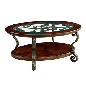 English Elm Traditional Elegant Brown Cherry Side Table with Ornate Scroll Legs and Open Shelf for Living Room Decor Brown Multi 52 L x 39 W x 8 H B011P203063