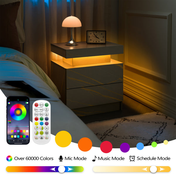 English Elm Nightstand LED Bedside Table with Adjustable Multi-Color Lights, Sleek Modern End Table for Bedroom Grey+Gold 22.83 L x 16.93 W x 7.68 H W2178138743