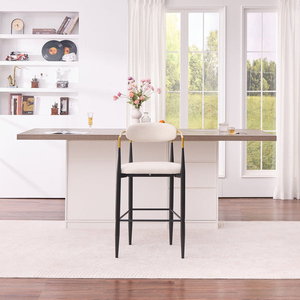 English Elm Modern Glam Counter Stools Set of 2 Beige Fabric Gold Arm Black Metal Frame W5501P462385