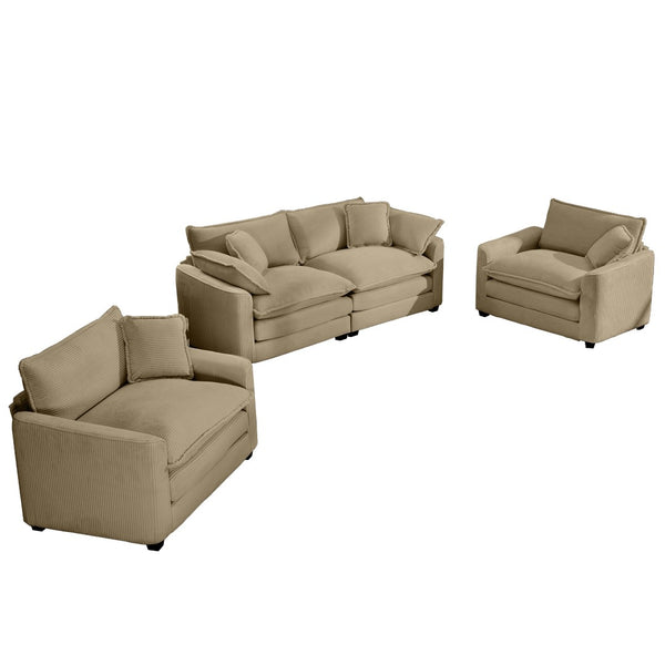 English Elm Warm Cozy Sofa Set - Luxurious Tan Corduroy Home Theater Sofa With Soft Cushions & Pillows W714S00785-GIGA