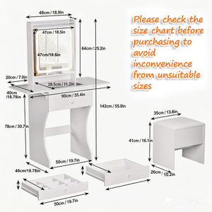 English Elm Vanity Set with Led Mirror Tempered Glass Top Foldable Tables and Stool for Bedroom W3767P441924