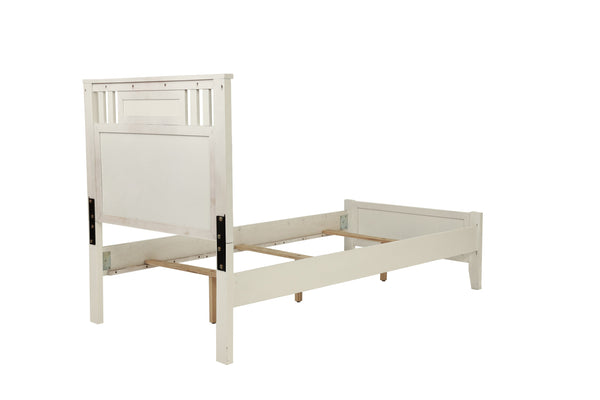 English Elm Simple Modern Full Size Bedframe with Carved Vertical Lines, Rubberwood MDF Construction, Elegant Design White 80 L x 8 W x 4 H B011S01986