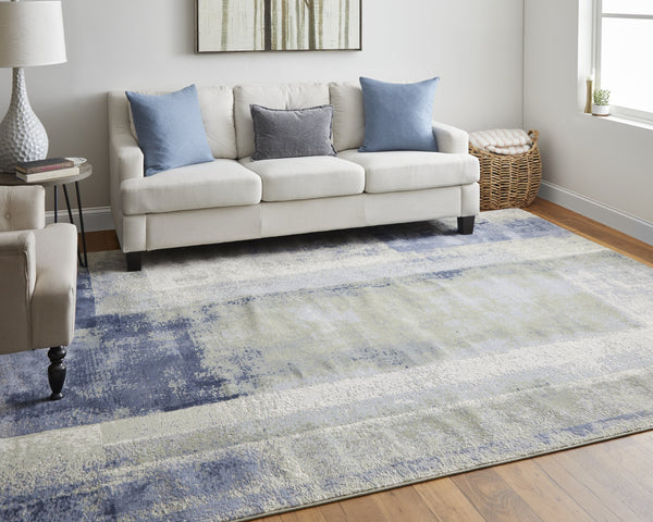 Feizy Rugs Clio Modern Abstract Area Rug - Luxurious High-low Pile Design, Distressed Texture, Affordable Elegance Blue,Green,Ivory Polypropylene Clo39k3fblugrnc03