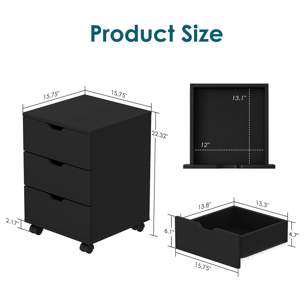 English Elm 3-drawer Rolling Wood File Cabinet with Locking Casters for Home Office Under Desk Black T3623P434233
