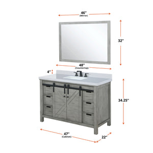 English Elm Ash Grey Bath Vanity 48 in. W x 22 in. D with Cultured Marble Top, Matte Black Faucet & 44 in Mirror Durable Finish B2731S01340