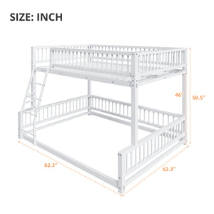 English Elm Full Full XL over Queen Metal Bunk Bed Frame with Ladder, Guardrails & Sturdy Space-Saving Design White N709P277757K