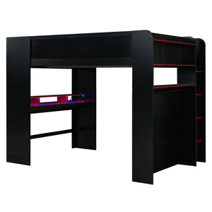 English Elm Full Size Gaming Bunk Bed with Rgb Lighting Integrated Desk Wardrobe and Storage Red LT100266AAR