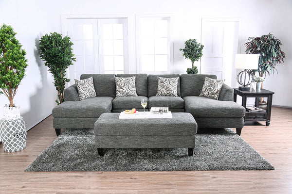 English Elm Gray Chenille 5pc Sectional Sofa Set with Chaise Ottoman & Patterned Pillows, Plush High-Density Comfort, Tapered Legs B2741S00063