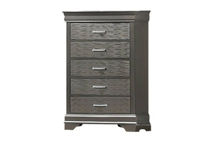 English Elm Modern Gray Six Drawer Chest with Curved Frame Birch Veneer Bedroom Storage B011P448760