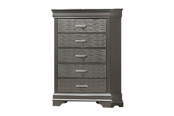 English Elm Modern Gray Six Drawer Chest with Curved Frame Birch Veneer Bedroom Storage B011P448760