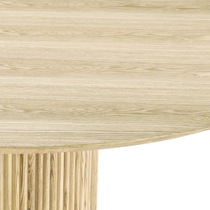 English Elm Fluted Piper Natural Wood Round Dining Table — Ash Top, Fluted Pillar Base, Warm Curved Silhouette, 56" Diameter B353S00001