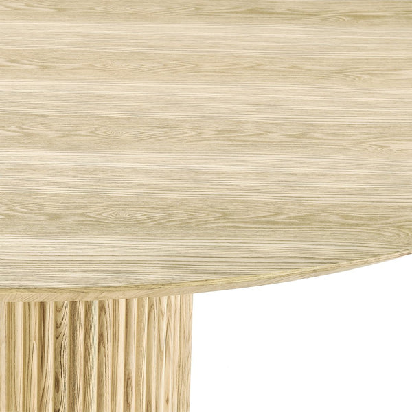 English Elm Fluted Piper Natural Wood Round Dining Table — Ash Top, Fluted Pillar Base, Warm Curved Silhouette, 56" Diameter B353S00001