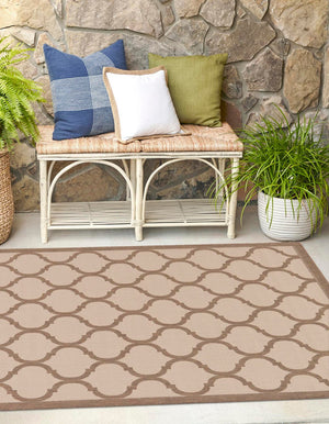 Unique Loom Outdoor Trellis Moroccan Machine Made Geometric Rug Beige and Brown, Beige/Brown 6' 1" x 6' 1"