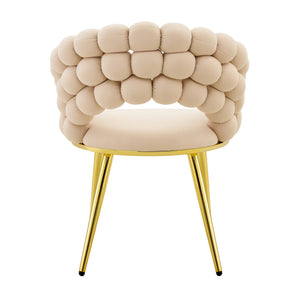 English Elm Set of 2 Sculptural Bubble Backrest Velvet Dining Chairs with Matte Black Legs Beige,Gold W3875P370929