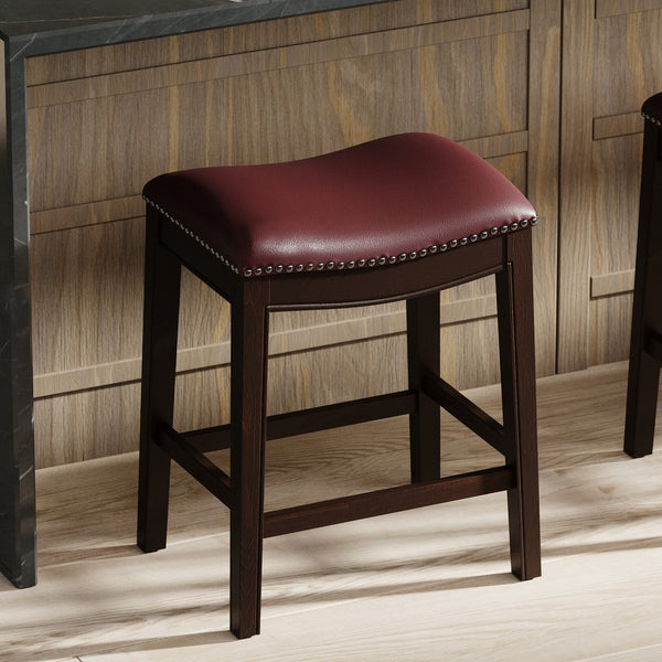 English Elm 26in. Counter Height Hardwood Barstool Nailhead Faux Leather Seat Kitchen Dining Red B2751P436416
