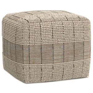 English Elm Elmer Square Woven Pouf Natural & Grey Jute, 18" x 18" x 14" Supportive Bead-Filled Seat Accent Stool B136P252628