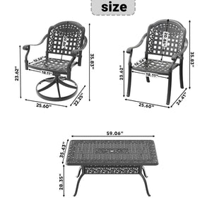 English Elm 7-Piece All-Weather Cast Aluminum Dining Set With Cushions, Swivel Chairs & Rectangular Black Table W1710S00376