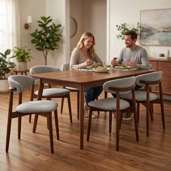 English Elm Wooden Upholstered Dining Chairs Set of 2 Linen Fabric Curved Back Farmhouse Style Gray W3204P456999