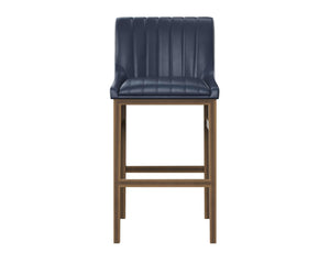 Sunpan HALDEN Barstool - Elevate Your Space with Durable Bravo Admiral Faux Leather and Rustic Bronze Frame Blue 112257