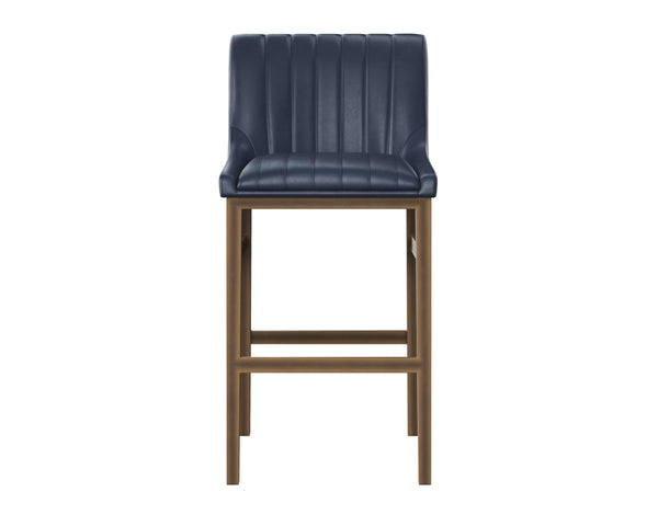Sunpan HALDEN Barstool - Elevate Your Space with Durable Bravo Admiral Faux Leather and Rustic Bronze Frame Blue 112257
