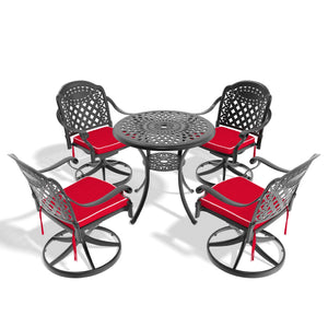 English Elm 5-Piece All-Weather Cast Aluminum Dining Set With Swivel Chairs & Round Table For Outdoor Fun W1710S00432