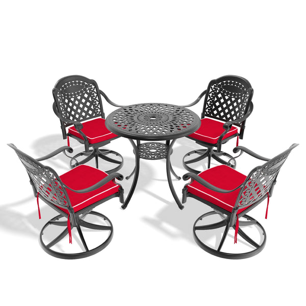 English Elm 5-Piece All-Weather Cast Aluminum Dining Set With Swivel Chairs & Round Table For Outdoor Fun W1710S00432