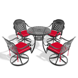 English Elm 5-Piece All-Weather Cast Aluminum Dining Set With 4 Swivel Chairs & Round Table For Outdoor Comfort P1 W1710S00296-GIGA