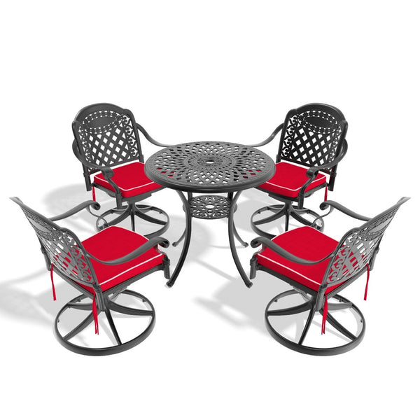 English Elm 5-Piece All-Weather Cast Aluminum Dining Set With 4 Swivel Chairs & Round Table For Outdoor Comfort P1 W1710S00296-GIGA