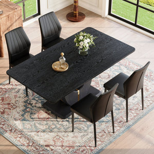 English Elm One 5 Piece Dining Set 63 Inch Table Dark Wood Grain Top with Brown Fabric Chairs Black W1151S04433