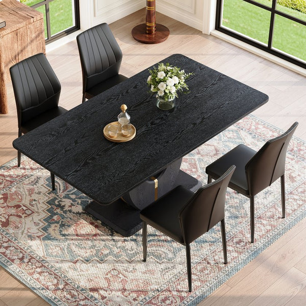 English Elm One 5 Piece Dining Set 63 Inch Table Dark Wood Grain Top with Brown Fabric Chairs Black W1151S04433