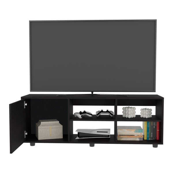 English Elm Adel 51" TV Stand with Cabinet and Four Shelves, Cable Management, Holds Up to 60" TVs, Sleek Design Black 53.01 L x 21.01 W x 5.01 H B070P254801
