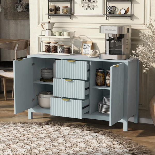 English Elm U_Style Modern Wave-Front Sideboard - 3 Adjustable Shelves, Soft-Close Doors & Metal Handles, 3 Colors N711P269066C-GIGA