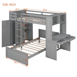 English Elm Twin Loft Bed System with Wardrobe Desk and Shelving for Kids Shared Bedroom Gray LT000820AAE-1