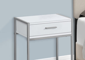 English Elm Accent Table with Storage Drawer and Glass Shelf, Modern Metal Frame End Table for Living Room Bedroom White 25 L x 14 W x 9 H B2710P219316