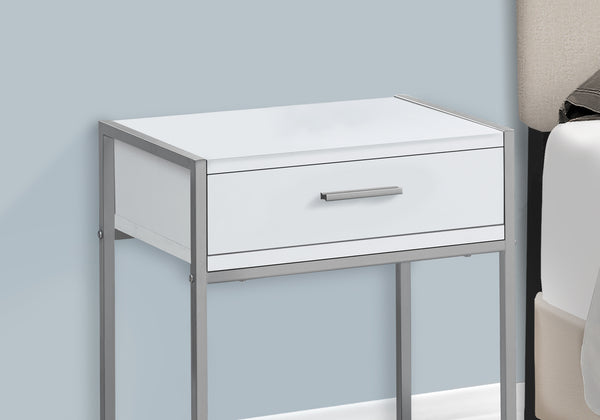 English Elm Accent Table with Storage Drawer and Glass Shelf, Modern Metal Frame End Table for Living Room Bedroom White 25 L x 14 W x 9 H B2710P219316
