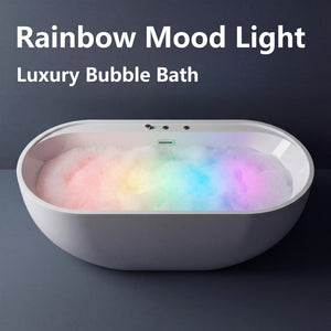 English Elm 67" Whirlpool Air Bubble Soaking Tub Acrylic Freestanding Hydrotherapy Spa Bath White W3605P361170