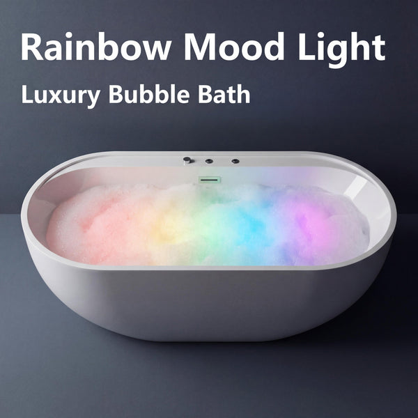 English Elm 67" Whirlpool Air Bubble Soaking Tub Acrylic Freestanding Hydrotherapy Spa Bath White W3605P361170