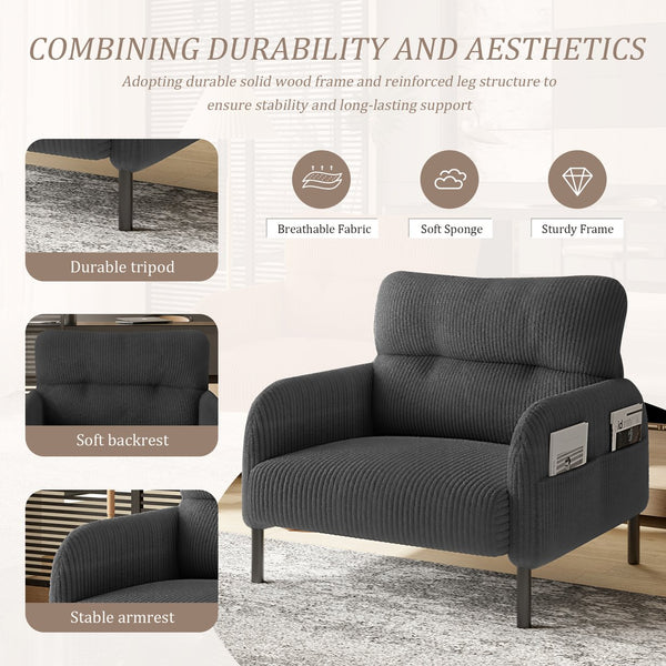 English Elm United We Win Corduroy Accent Chair Wide Seat Foam Cushion Living Room Lounge Gray W1568P386154