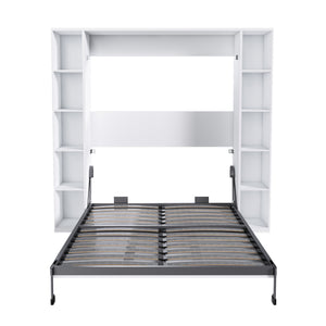 English Elm Queen Murphy Bed Foldable Wall Unit with Side Cabinets and Solid Wood Slat Support W509S00152