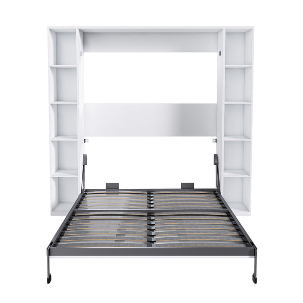 English Elm Queen Murphy Bed Foldable Wall Unit with Side Cabinets and Solid Wood Slat Support W509S00152
