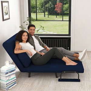 English Elm 46" Wide Corduroy Sleeper Sofa Bed Convertible Folding Chair for Two with Adjustable Backrest Blue W2700P431035