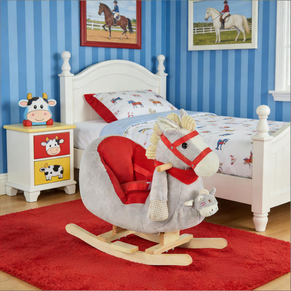 English Elm Dinosaur Plush Rocking Toy for Toddlers with Sound Effects and Wooden Base T3971P442607