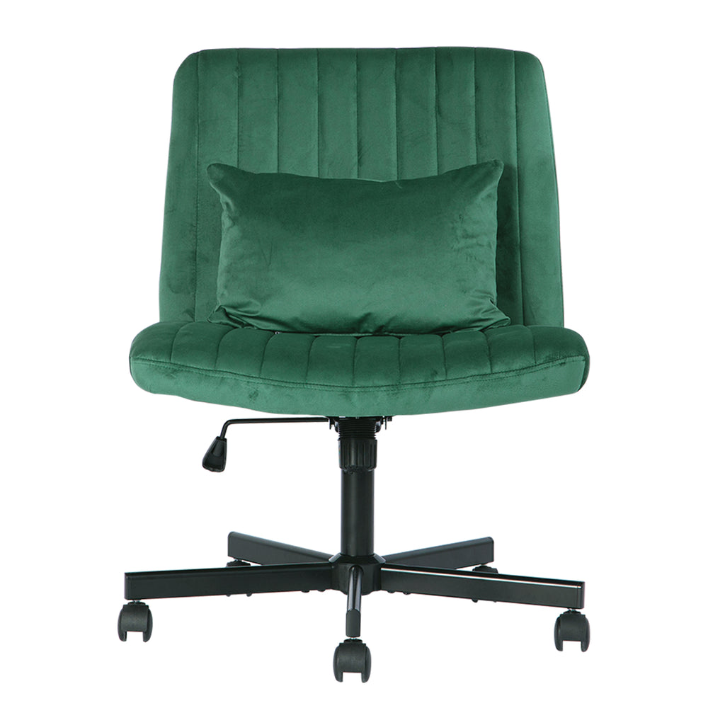 English Elm Green Velvet Criss Cross Armless Office Chair Model 875 - Plush Swivel, Adjustable Tilt, Wheels for Home W3394P329164