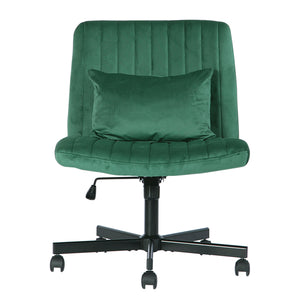 English Elm Green Velvet Criss Cross Armless Office Chair Model 875 - Plush Swivel, Adjustable Tilt, Wheels for Home W3394P329164