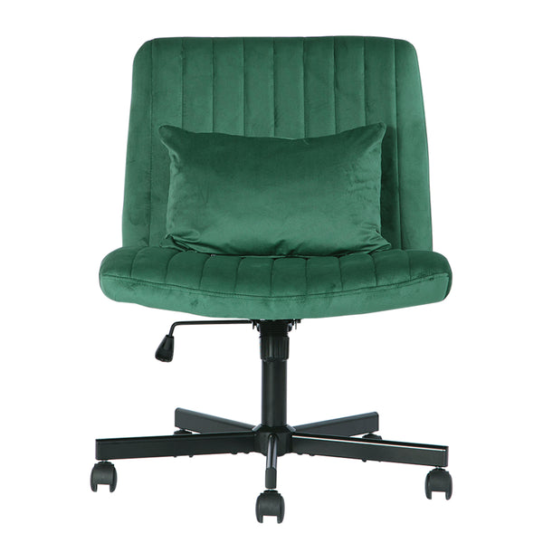 English Elm Green Velvet Criss Cross Armless Office Chair Model 875 - Plush Swivel, Adjustable Tilt, Wheels for Home W3394P329164