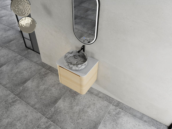 English Elm 24'' Wall-Mounted Bathroom Vanity With Ceramic Vessel Sink & Soft-Close Door For Small Spaces W999S00460