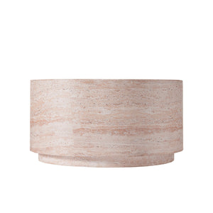 English Elm 27.5" Round Mgo Coffee Table Travertine Stone Finish Indoor Outdoor Patio Use N772P306665T