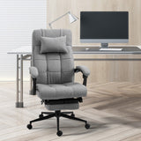 English Elm Vinsetto Executive Linen-Feel Fabric Office Chair High Back Swivel Task Chair With Adjustable Height Upholstered Retractable Footrest, Headrest and Padded Armrest, Light Grey